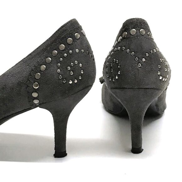STUART WEITZMAN Gray Suede Leather Studded Pumps Heels with Bows 8N Y2K - Picture 5 of 8